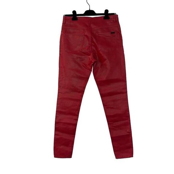 Saint Laurent Skinny Coated Cotton Red Vinyl Jeans - Picture 2 of 6